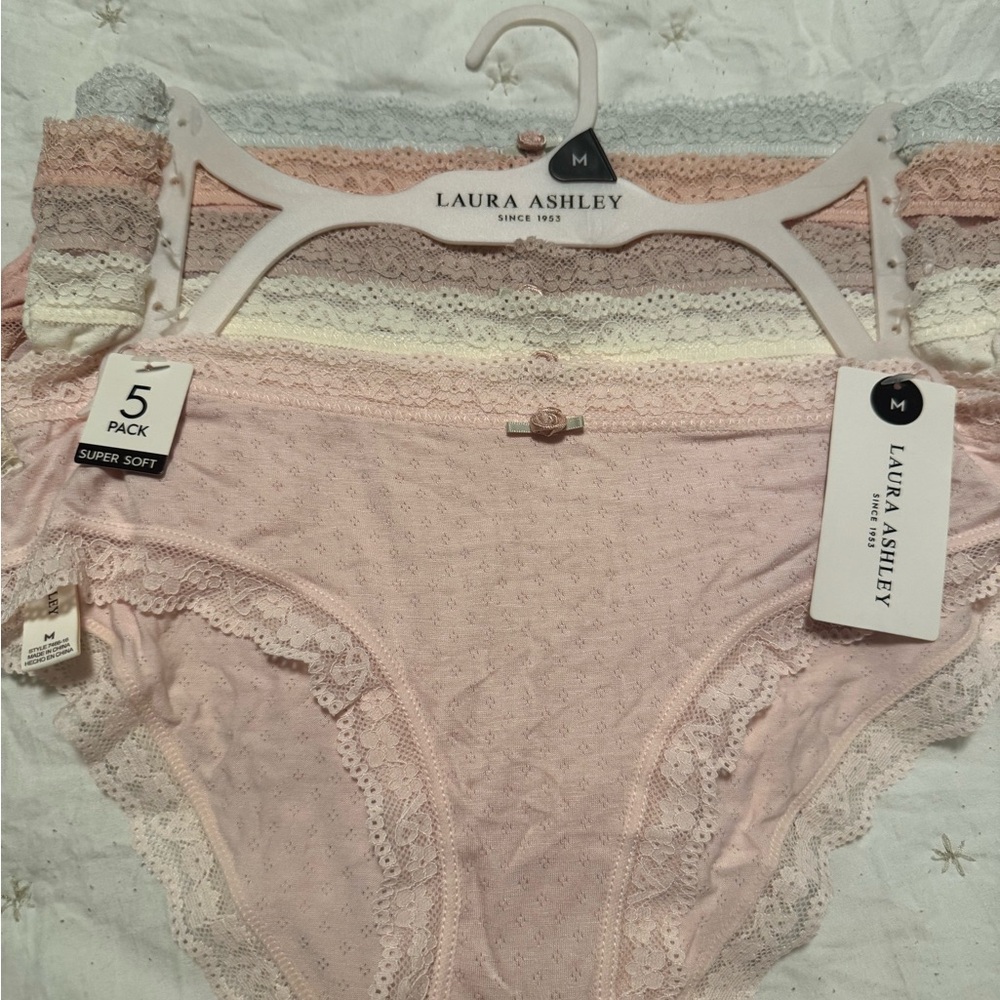 Laura Ashley Women's Soft Lace Panties - 5 Pack, Pink and Cream